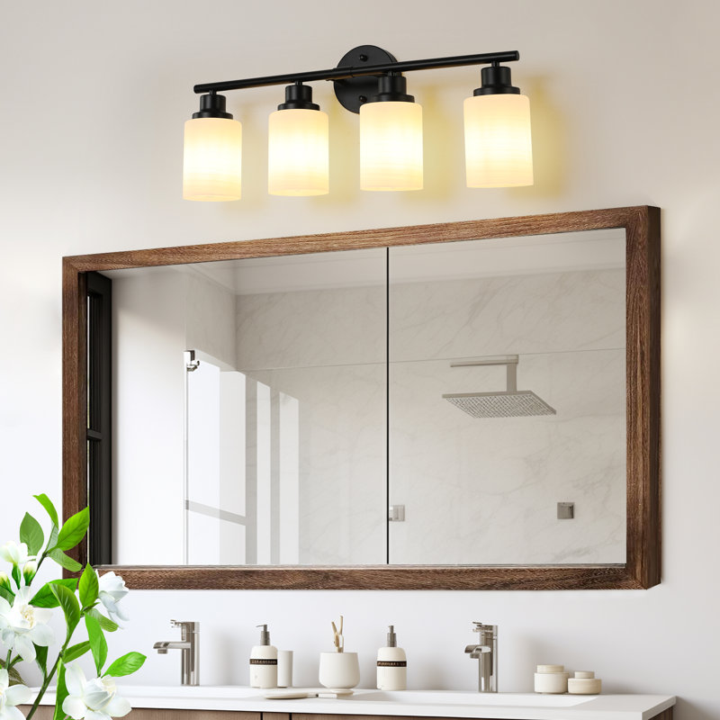 Éclairage de salle de bain moderne 24 po à 4 lumières noires (ampoule non incluse), H 10,2 po x l 24,4 po x P 6,3 po