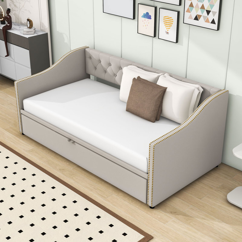 Twin Upholstered Daybed with Trundle, Gray
