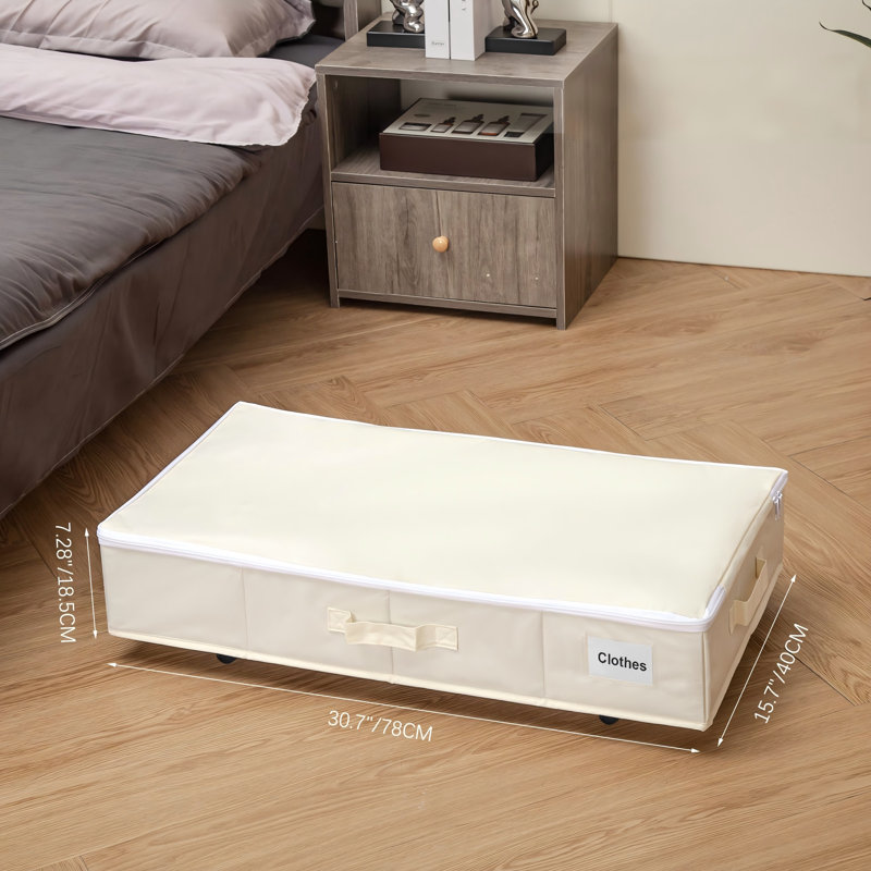 Under Bed Storage Containers with Wheels and Label Holders, Rolling Shoe Organizer with Cover, 2 Pack, (Beige), Beige