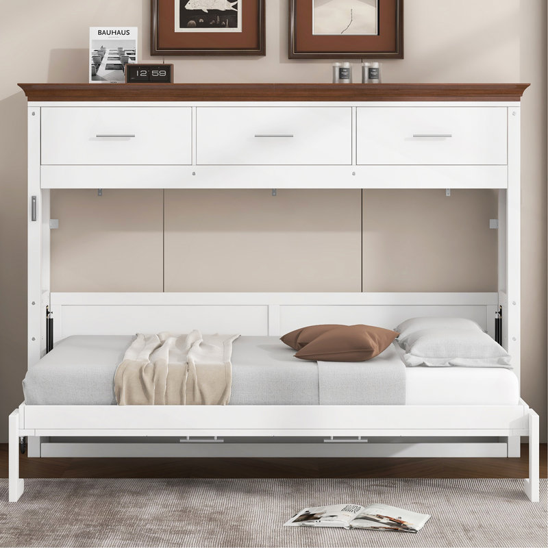 Lit escamotable simple avec 3 tiroirs, blanc