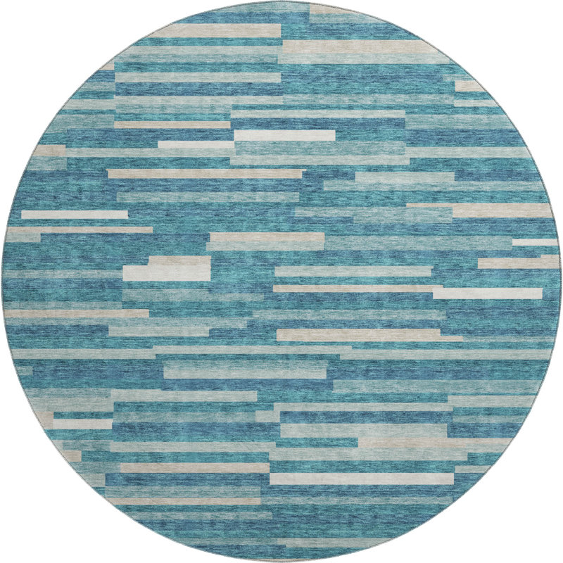 Premium Machine Washable Prisco Teal Rug, Round 8'