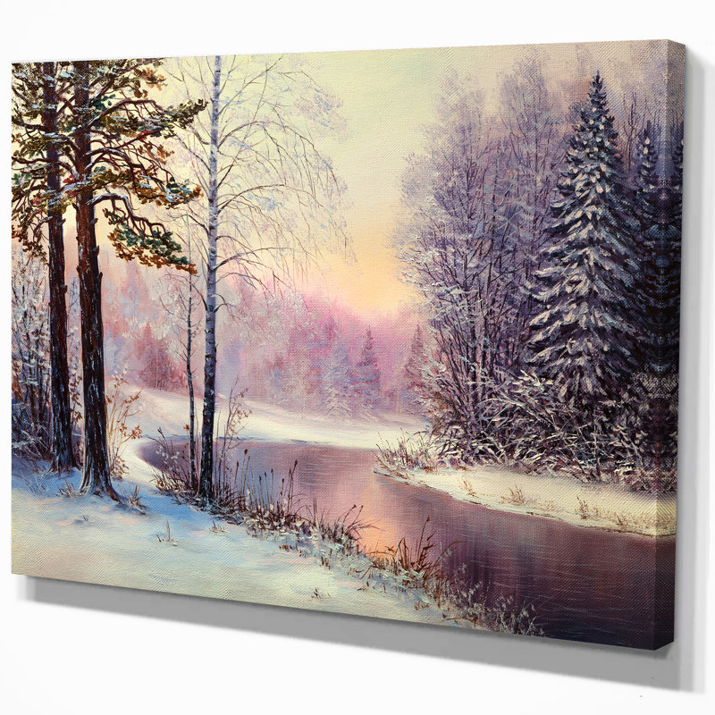 «River in Winter Landscape», peinture, H 20 po x l 12 po x P 1po, Toile tendue