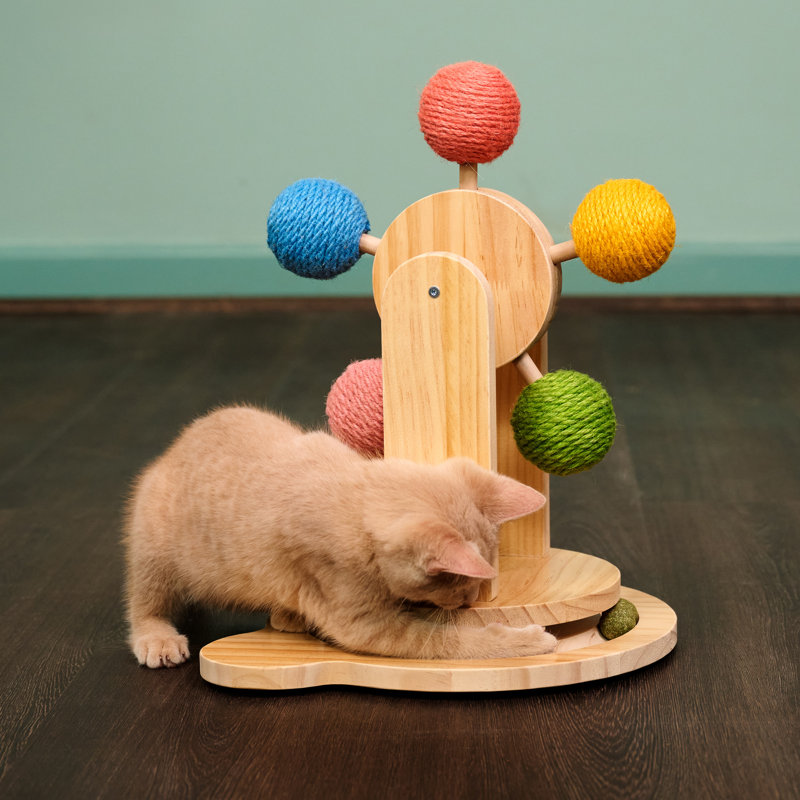 Medium Pinewood Ferris Wheel Cat Toy with Sisal Balls