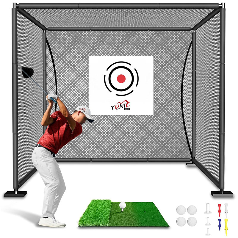 Cage de conduite de golf de qualité supérieure YUNIC avec structure en métal, toile de cible et tapis de frappe, Noir