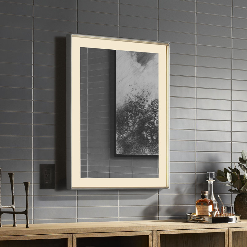 Sculpt Lighted Mirror, 43" x 27", Polished Nickel