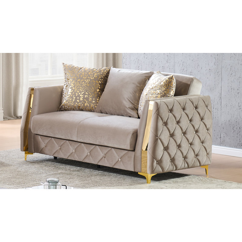 Keivin 72'' Upholstered Sleeper Loveseat, Taupe
