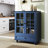 Vintage Blue Multifunctional Cabinet With Double Glass Doors, Spacious Drawer, And Bronze Handles, Ideal For Bedroom Hallway Minimalist Storage Sideboard Adjustable Shelving, Gracefully Curved Top,-826491617