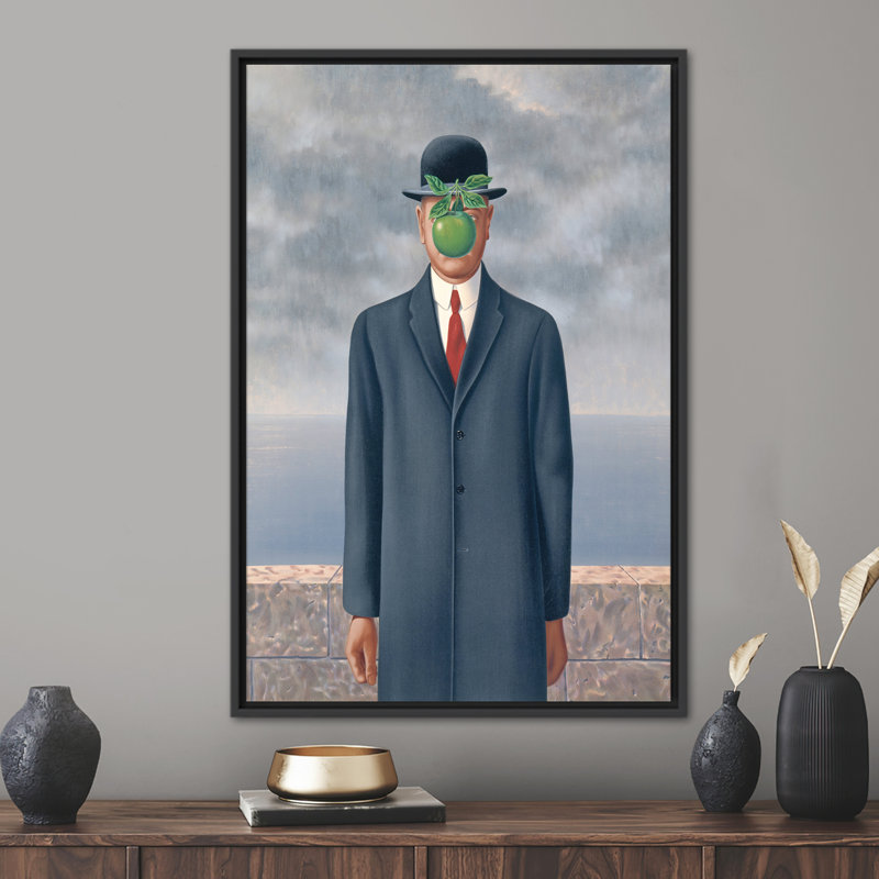 Reproduction sur toile 3D surréaliste du fils de l'homme - affiche de cadeau pour bébé personnalisée, Cadre flottant noir