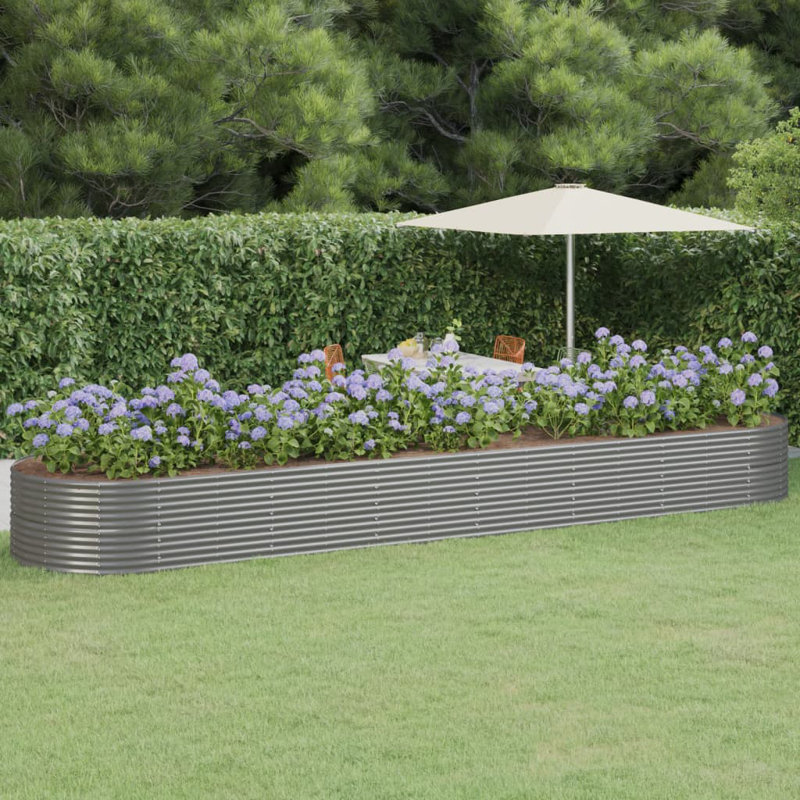 Garden Raised Bed Powder-coated Steel, 36cm x 296cm x 140cm, Grey