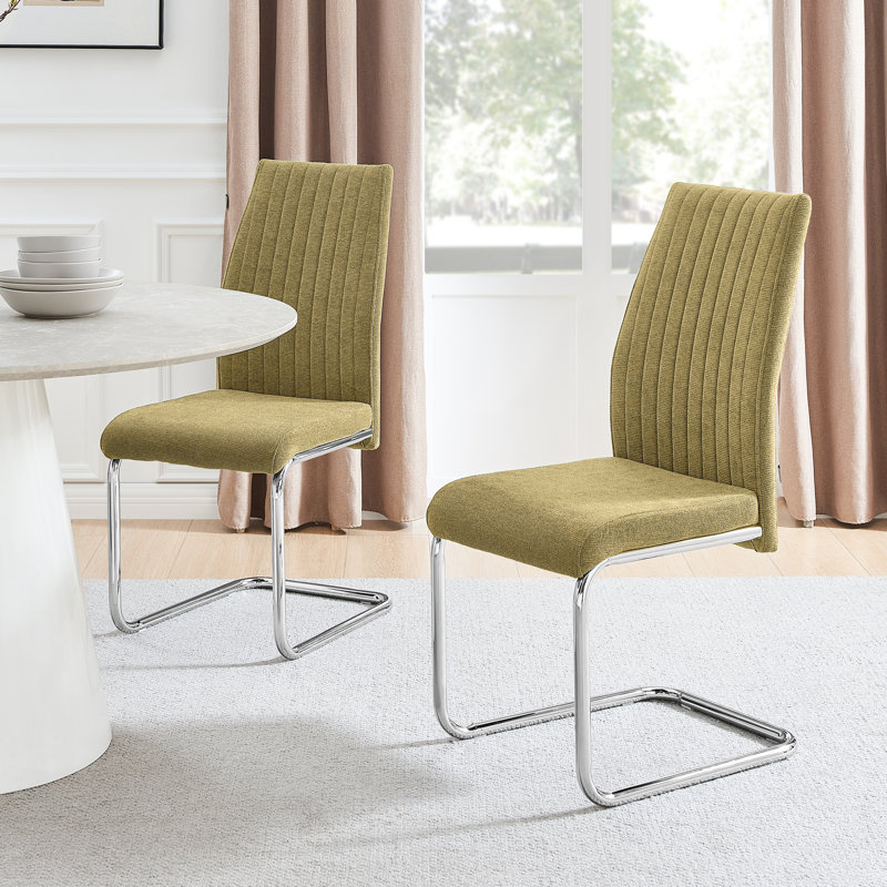 Loren Luxury Fabric Dining Chairs with Legs Upholstered Modern Design - Side Chair, Silver, Sage Green