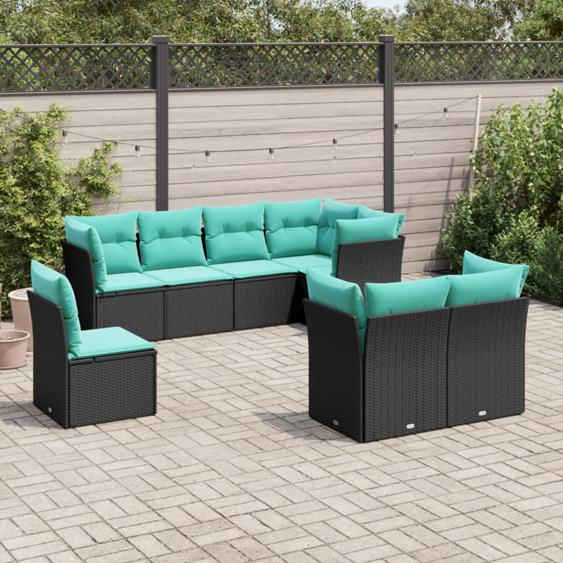  8 Piece Patio Sofa Set With Cushions Black Poly Rattan