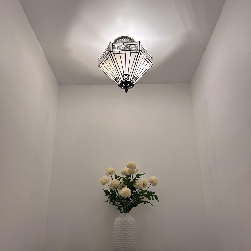 Plafonnier Tiffany avec ampoules hexagonales à DEL en vitrail incluses l 12 po x P 12 po x H 12 po, Blanc