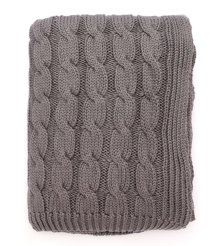 Big Cable Knitted Throw Blanket, Gray