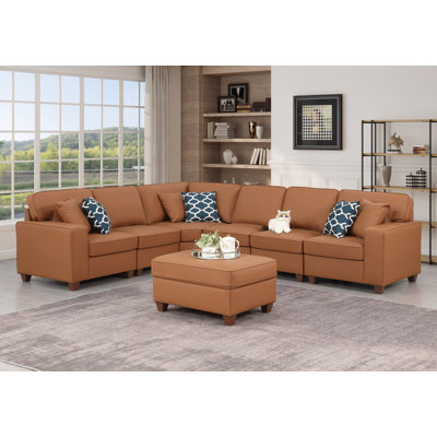 Shayle Artificial Leather Modular Sectional With Ottoman