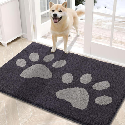 Tapis de porte pour chien avec pattes boueuses, paillassons intérieurs lavables pour piégeurs de saleté, tapis de boue à profil bas antidérapant pour chiens, paillasson d'entrée avant pour plancher intérieur (30 po x 20 po, gris foncé)