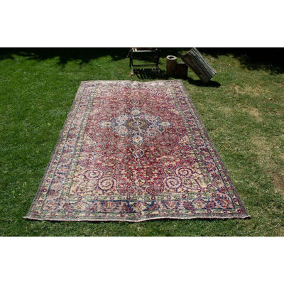 Tapis rétro fait à la main rétro naturel 5 pi 1 po x 8 pi 11 po
