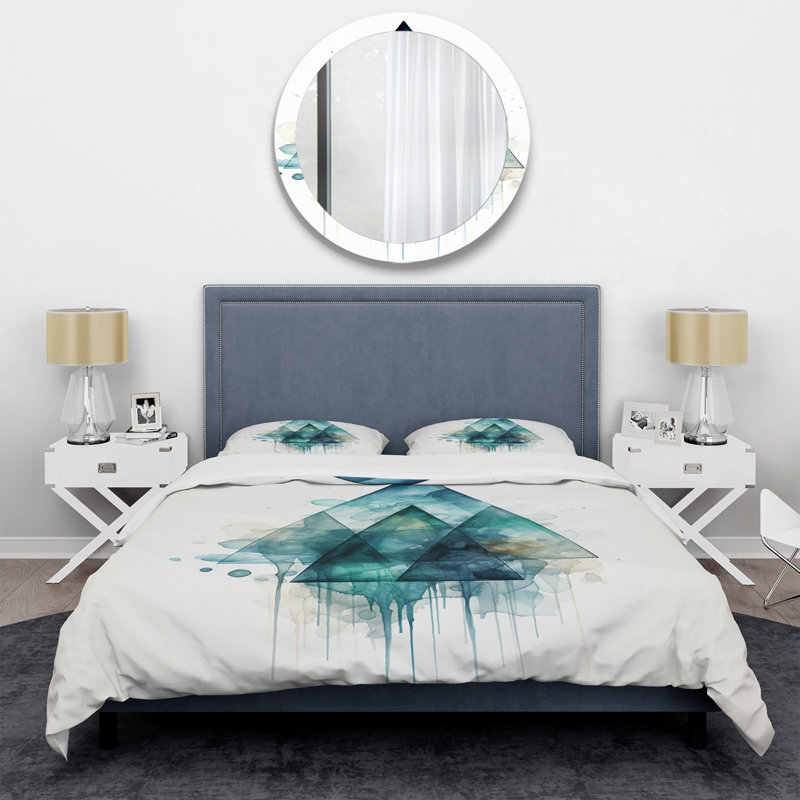 Ensemble de housse de couette Emerald Blue Echos Of Pyramid - Abstract Modern Shapes