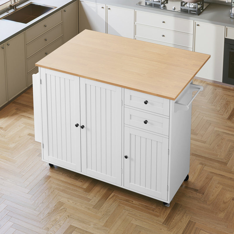 Sagrario Solid Wood Top Kitchen Island, White