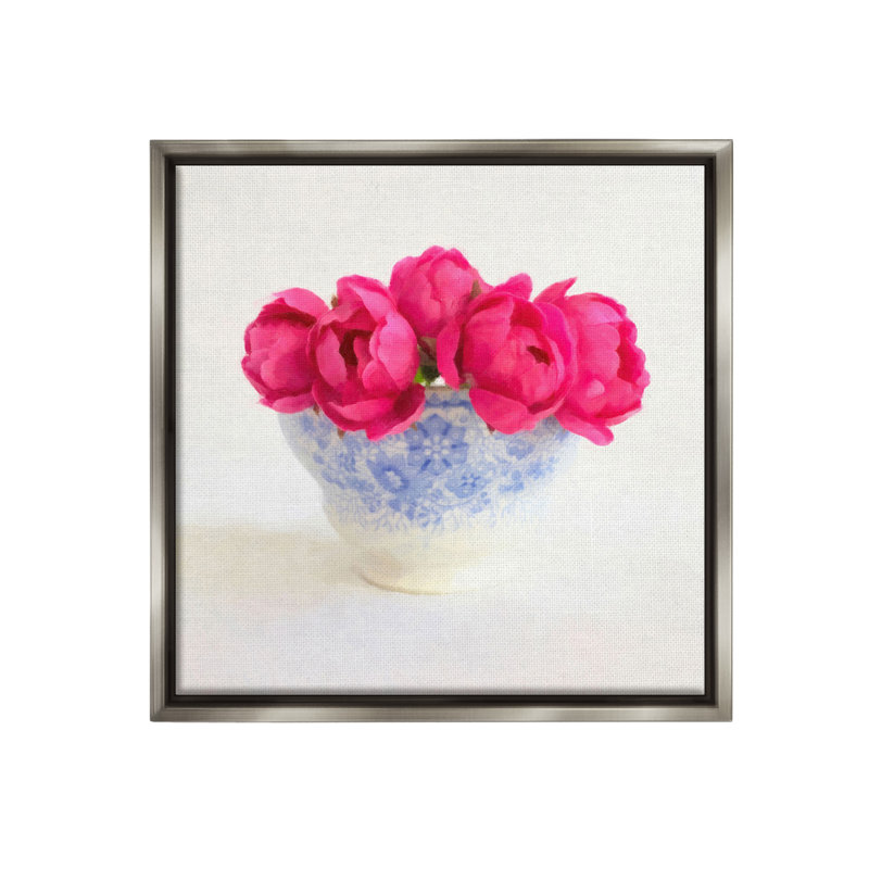«Roses In Subtle Vase Floater Frame» sur, H 25 po x l 25 po, Cadre flottant gris lustré