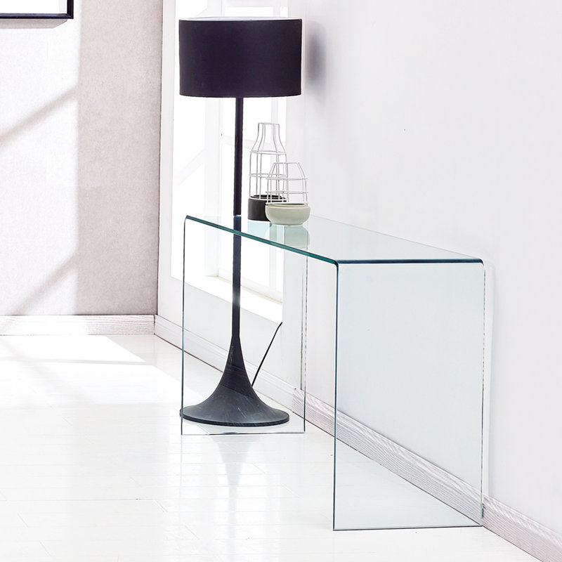 Bureau transparent transparent en verre trempé à usage domestique - Bords arrondis fonctionnels et modernes