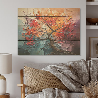 Expressionist Vibrance Of Raimbow Tree - Tree Redwood Wood Art On Natural Pine Wood