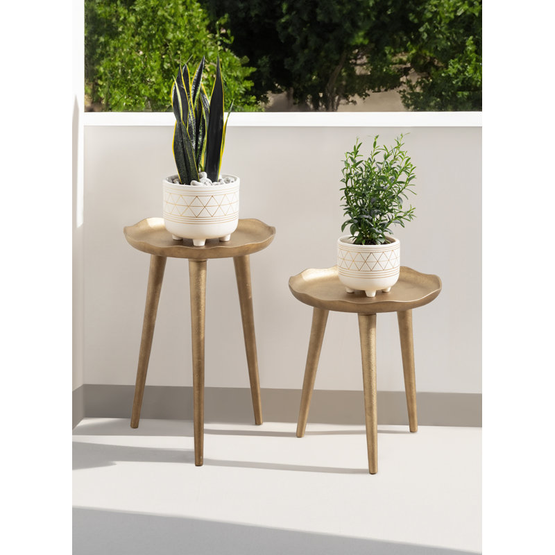 Ensemble de support à plante rond deux pièces, Or