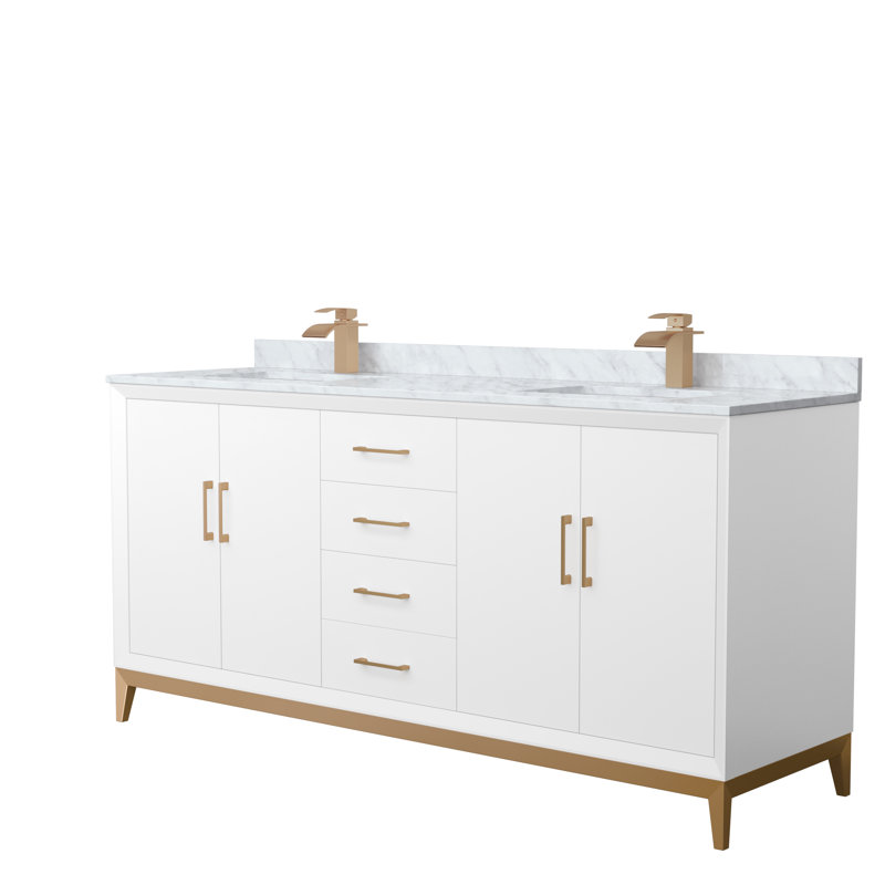 72'' Double Bathroom Vanity with Carrara Marble Top, Bronze
