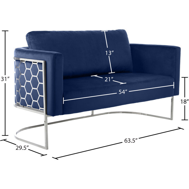 Casa 63.5" Velvet Armless Loveseat, Navy Velvet, Chrome