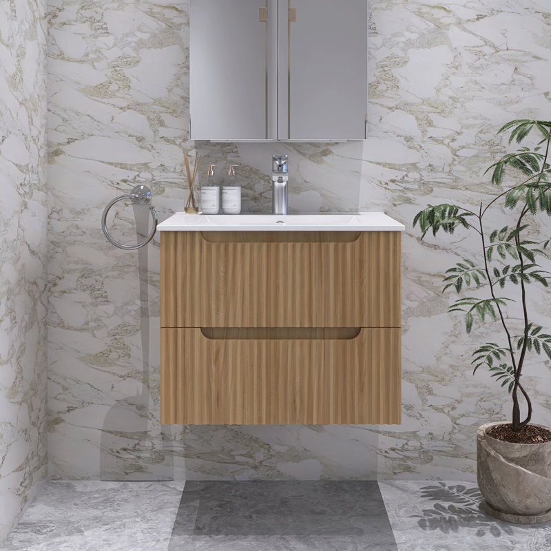 Meuble-lavabo mural moderne à rayures avec lavabo en céramique, 24"
