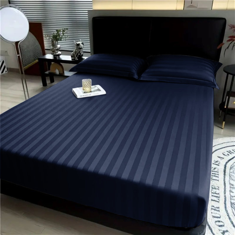 Aspire Homeware Luxury 40cm Deep Striped Fitted Sheet for Hotel Style Bedroom Comfort, Navy, Super King (6')