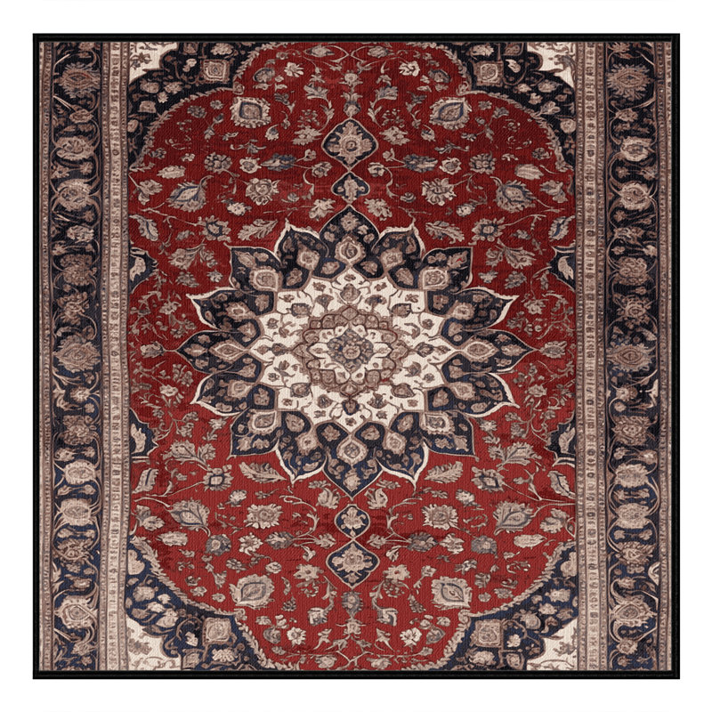 Machine Washable Persian Black Area Rug, Square 6'