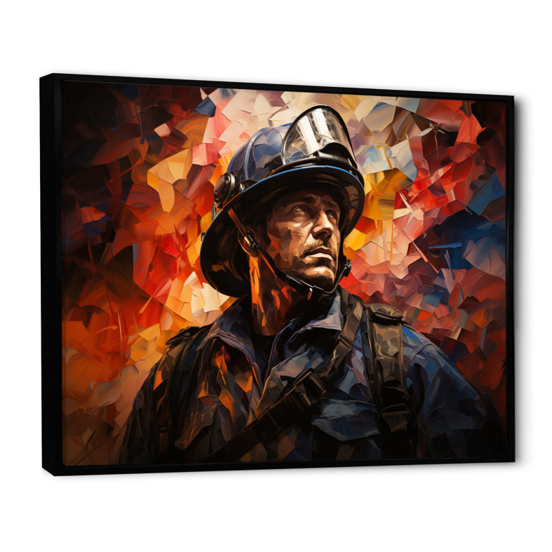 Portrait de pompier I sur toile, Cadre flottant noir, H 12 po x l 20 po x P 1 po