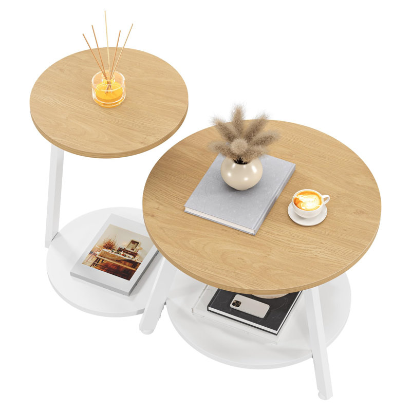 Coffee Table with Storage, Natural, White