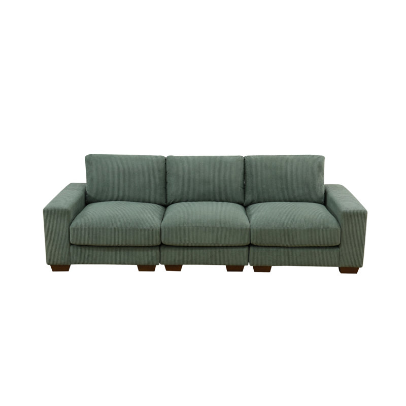 Kaci 98" Wide 3-Piece Premium Corduroy Living Room Modular Sofa, Green