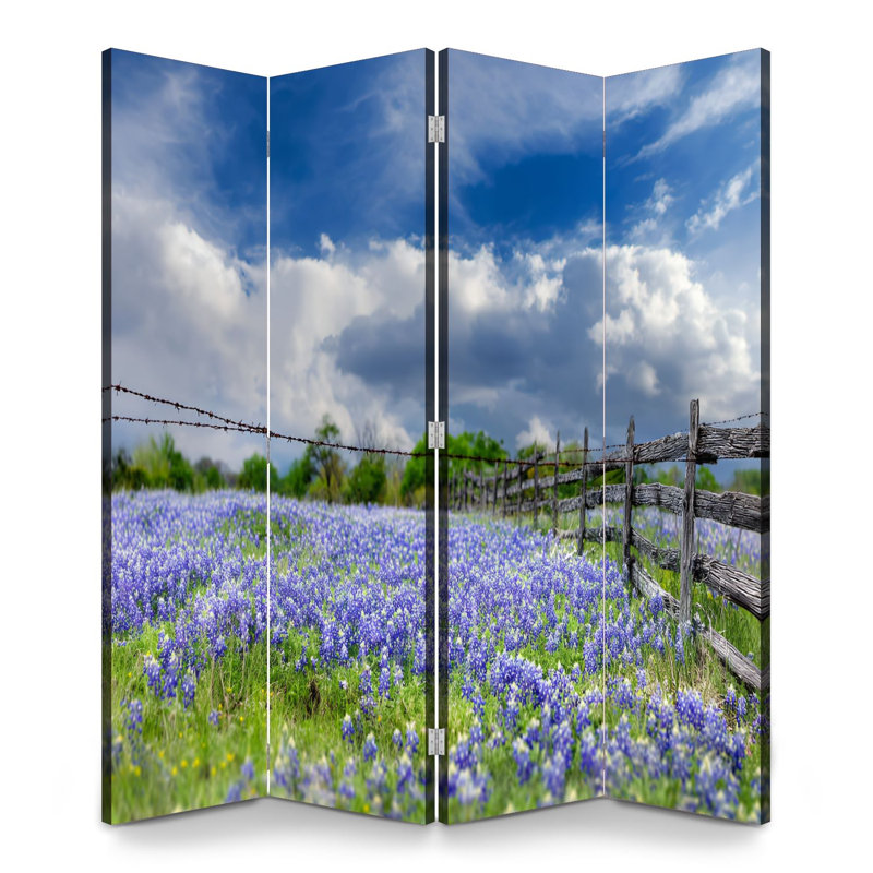 Cloison pliante 4 panneaux paravents Royal Cloud Texas Bluebonnets, 4, H 71 po x l 64 po x P 1 po