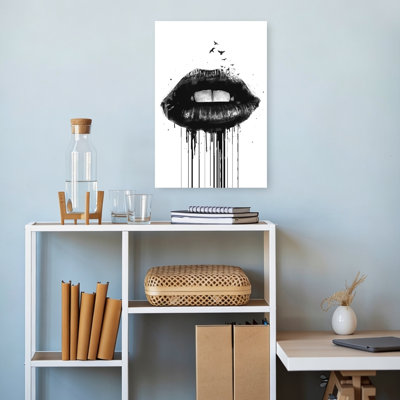 Dark Lips With Birds Abstract Contemporary Bird Wall Art Print