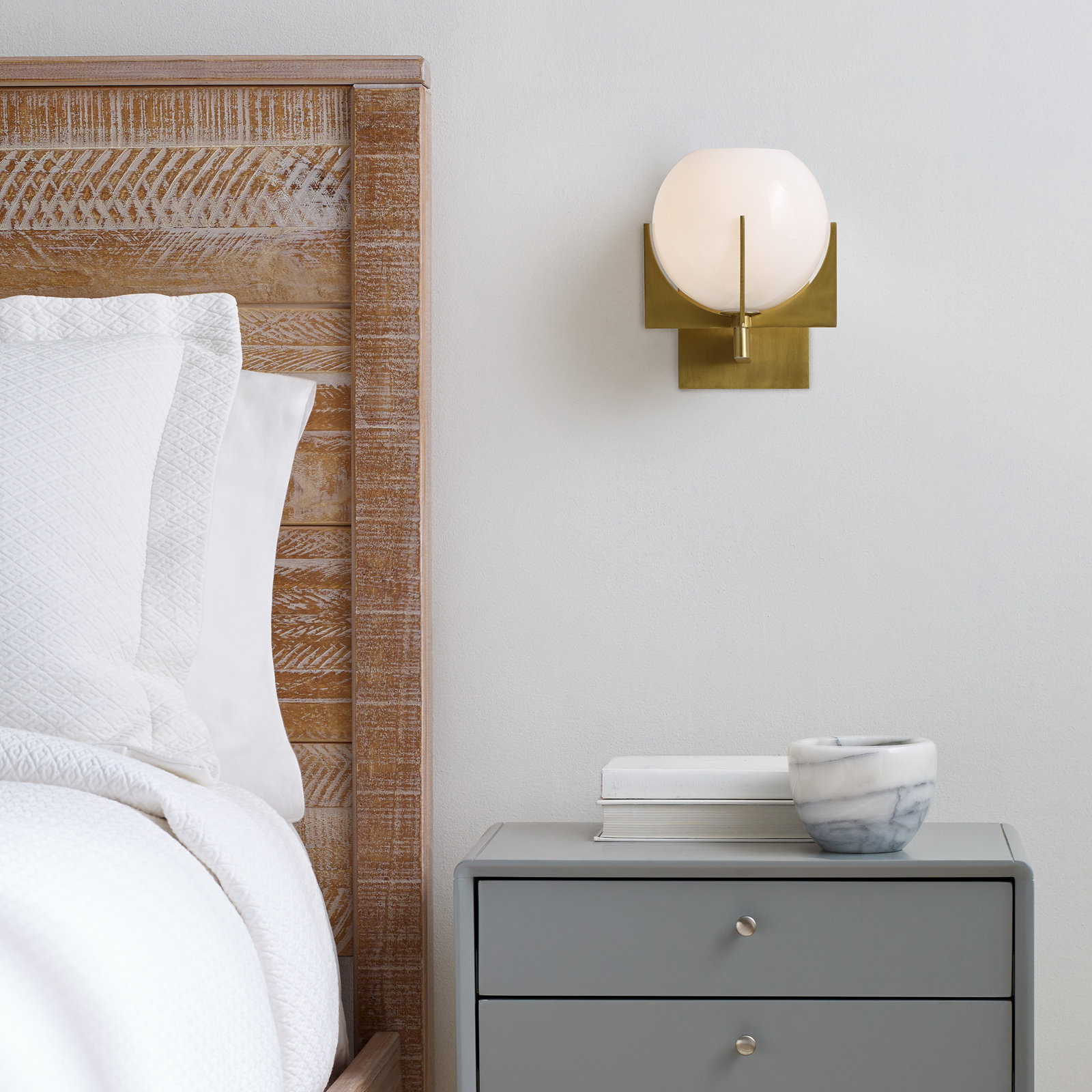 Sadaris Single Light Glass Steel Dimmable Armed Sconce, Burnished Brass