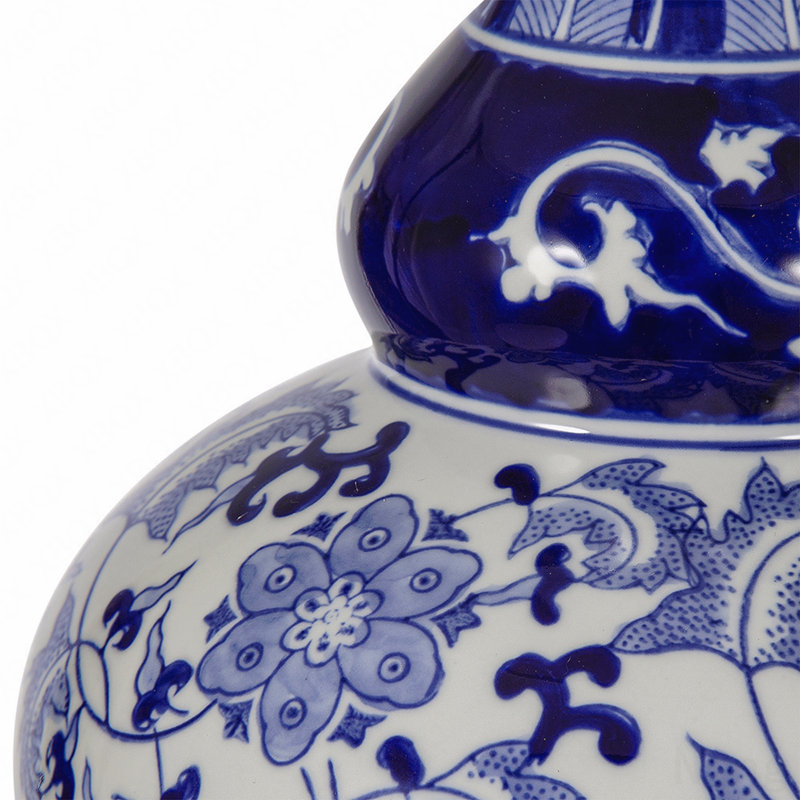 Lampe de vase ronde en céramique bleue et blanche D14x27,6 "