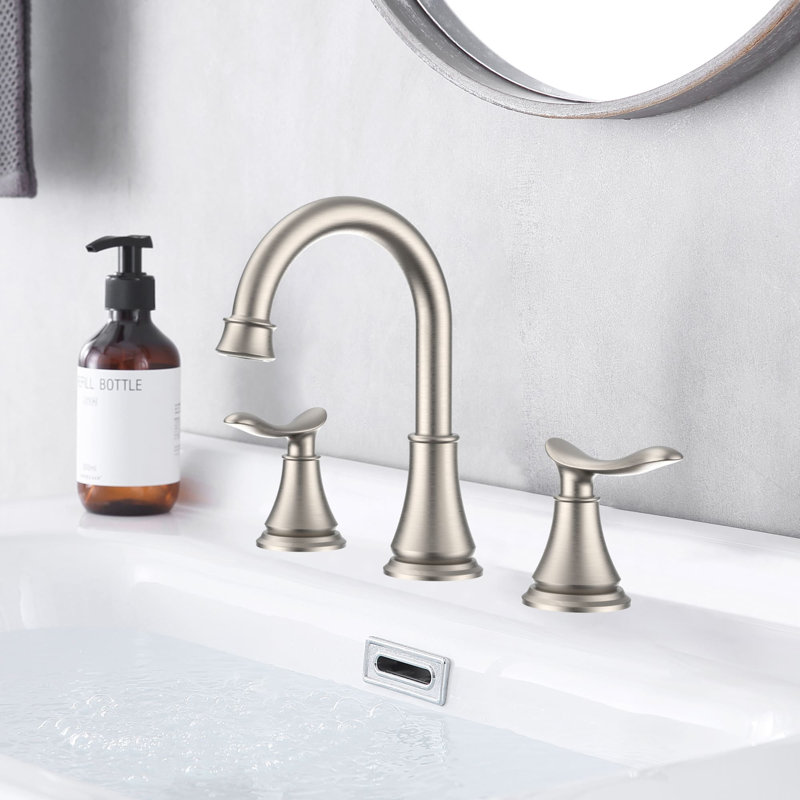Robinet de salle de bain à large entraxe avec bonde, Nickel brossé