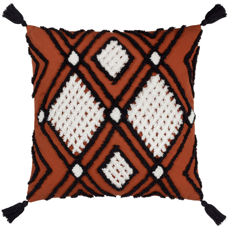 Aquene Tufted Geometric Square Throw Cushion, Brick/Black