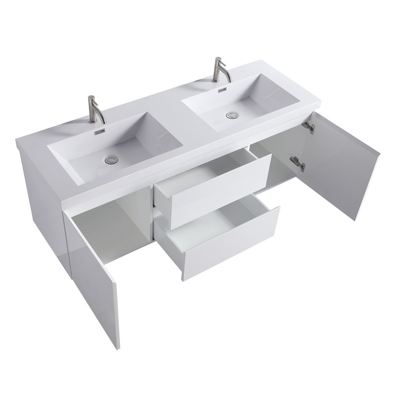 Capot-1S 60,00 po X P 19,70 po P 21,60 po Meuble-lavabo mural H en bois blanc avec double lavabo blanc, Lit double