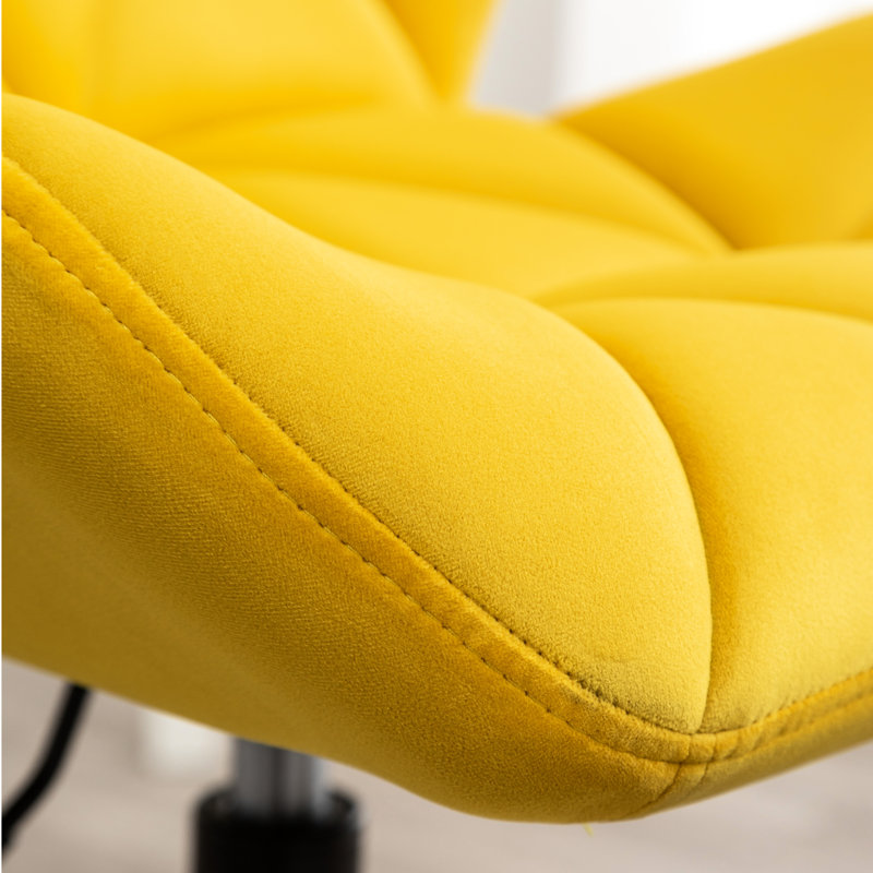Yellow Office Chair With Diamond Tufting - Adjustable, 360 Rotation, Velvet Fabric, High Foam Seat, Robust Metal Base Design, Adjustable Swivel Function, Upholstery, Padding,