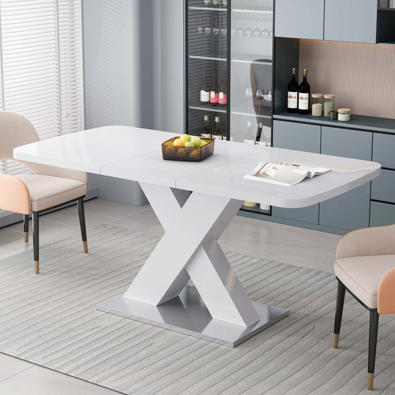 Table de salle à manger extensible carrée (table seulement), Blanc, Blanc / Gris