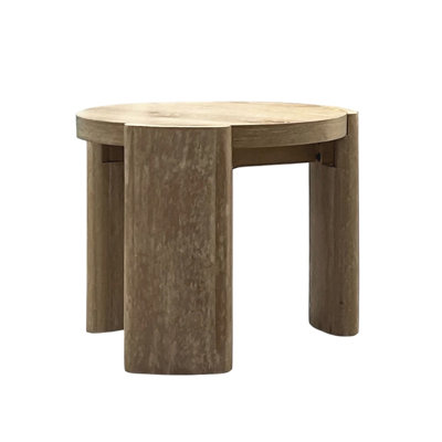 Table de bout ronde au fini chêne contemporain de style contemporain avec base de caractère, dimensions de 20 po x 18 po,