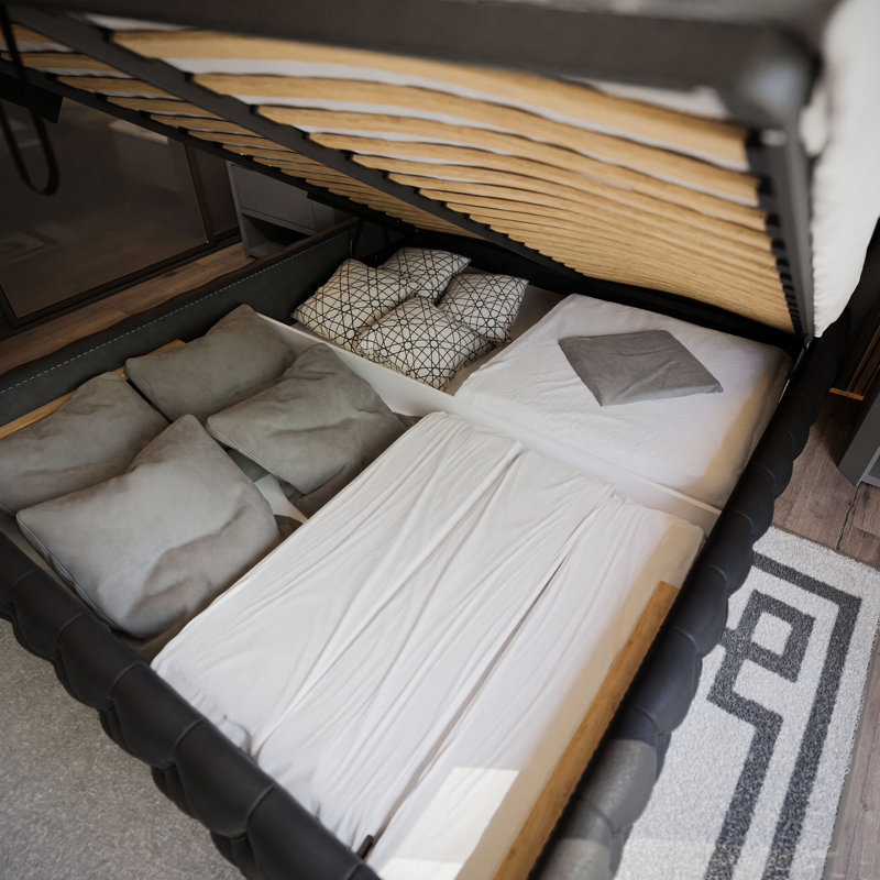 Breyton Upholstered Bed, Black, European Kingsize