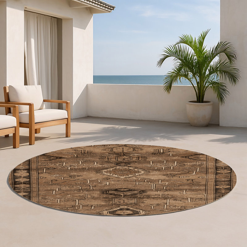 Tapis turc intérieur et extérieur brun, Rond 5 pi