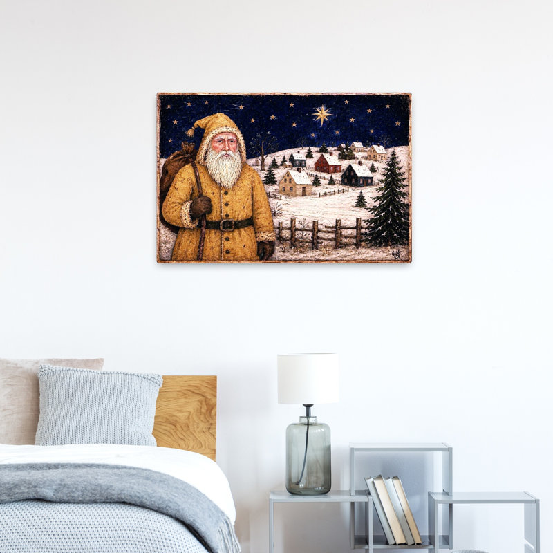 Father Christmas Vintage Abstract Pine Tree Landscape Winter Wall Art Print, 60.96cm H x 91.44cm W