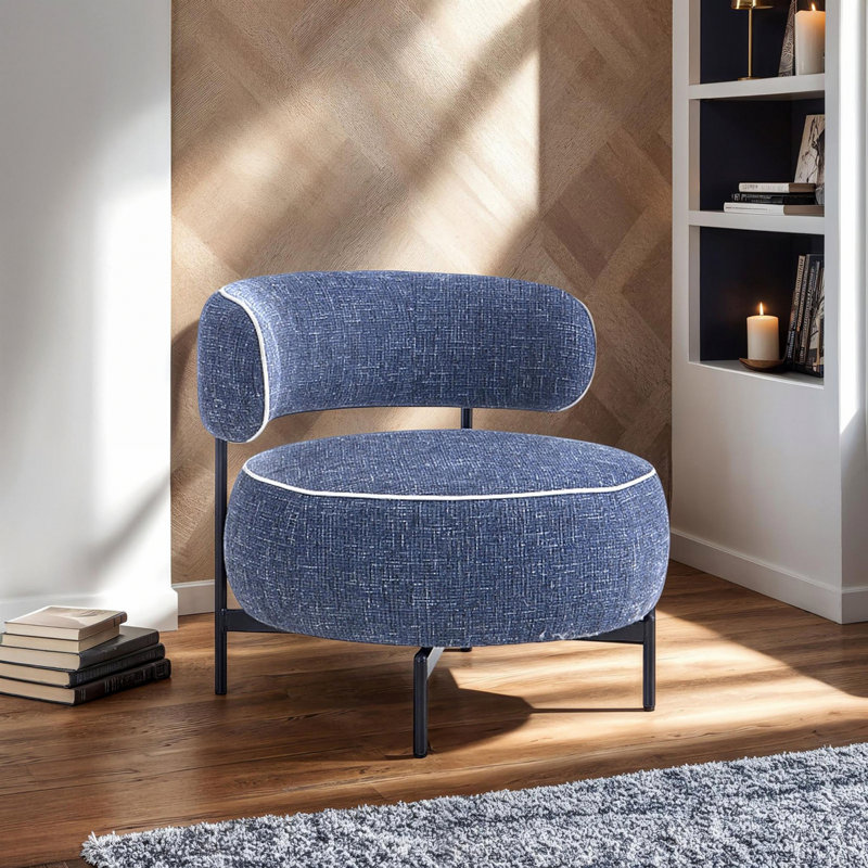 Chaise pivotante de conception moderne avec dossier incurvé et pieds en métal, Bleu très foncé