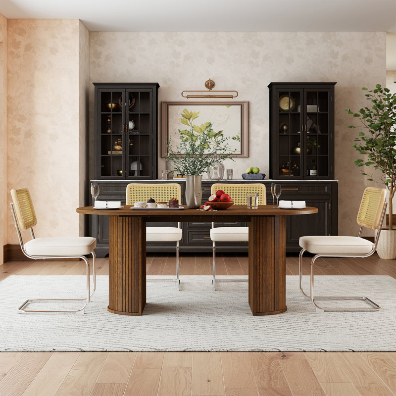 Ensemble de table de salle à manger pour 6 personnes avec table de salle à manger ovale 70,8 po et 4 chaises rembourrées en rotin