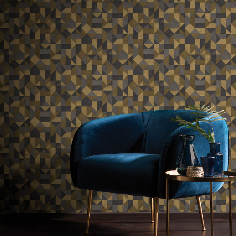 Worley 10.05m x 53cm Textured Paste the Wall Wallpaper Roll, Gold